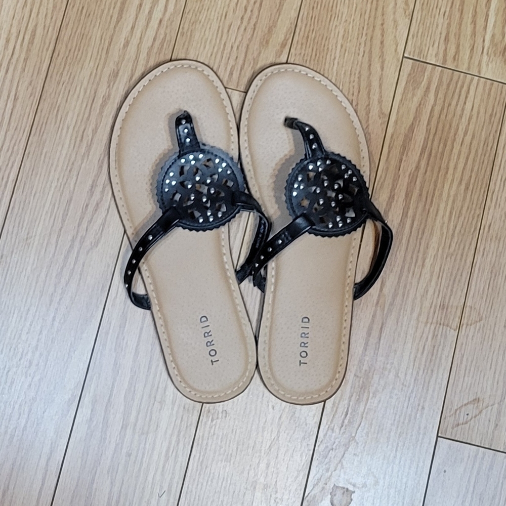 Torrid Black and Tan Beaded Sandals